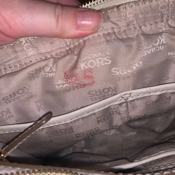 Michael Kors Gansevoort Canvas Satchel Leather Handbag Tan White - Picture 10 of 12